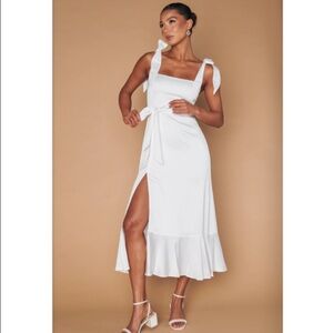 Show Me Your Mumu Garden Midi Dress Ivory Luxe Satin White Size Medium NWT New